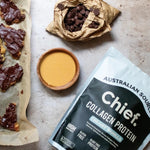 CHIEF Creamy Vanilla Collagen Protein styled with wholesome food