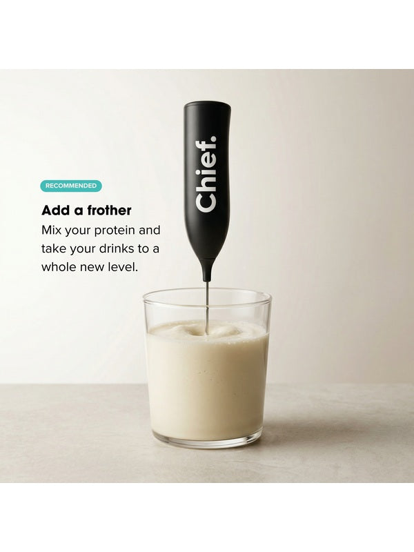 CHIEF frother mixing a creamy vanilla collagen drink