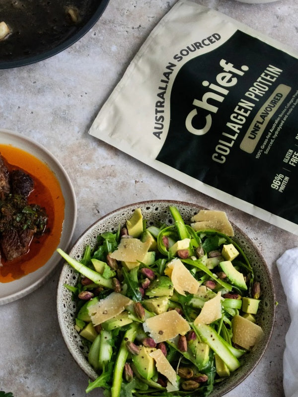 Prepared meal styled with CHIEF Unflavoured Collagen Protein