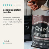 Customer review with CHIEF Smooth Chocolate Whey Protein being prepared