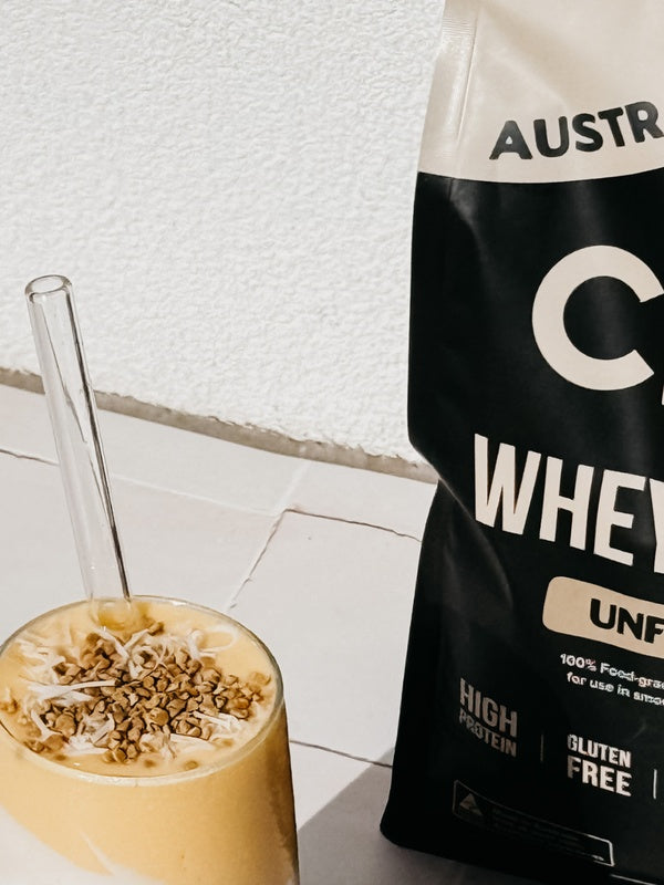 Chief Unflavoured Whey Protein with prepared drink