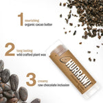 Ingredients and product information for Hurraw! Organic Lip Balm - Chocolate 4.8g