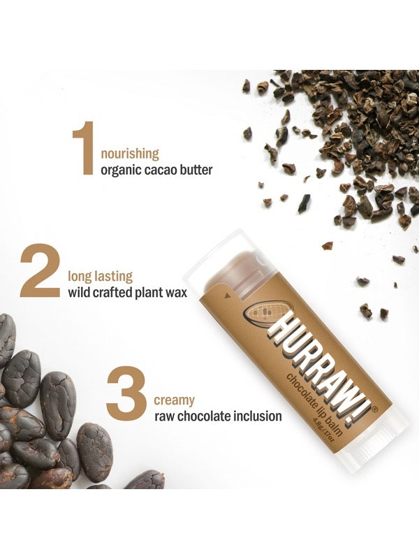Ingredients and product information for Hurraw! Organic Lip Balm - Chocolate 4.8g
