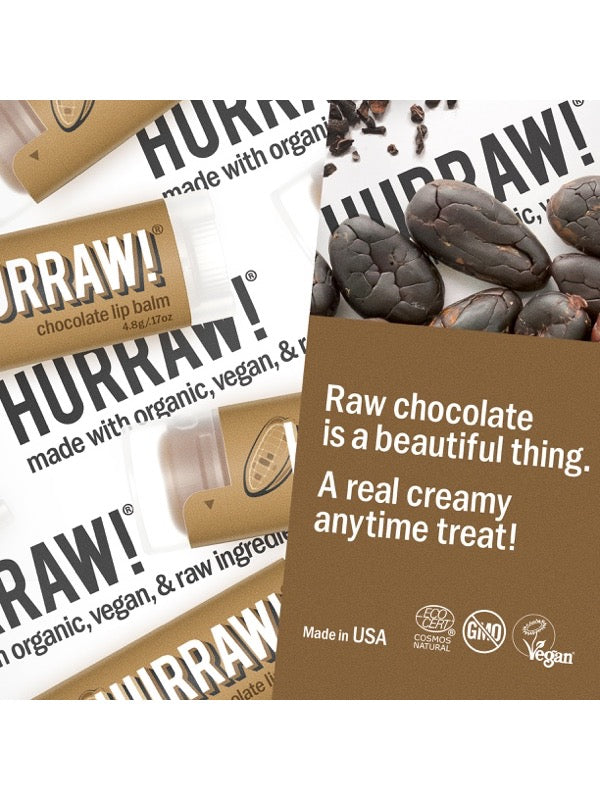 Product and flavour details for Hurraw! Organic Lip Balm - Chocolate 4.8g