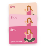 Clean Nectarine gift cards in peach and pink with illustrated nectarine artwork.