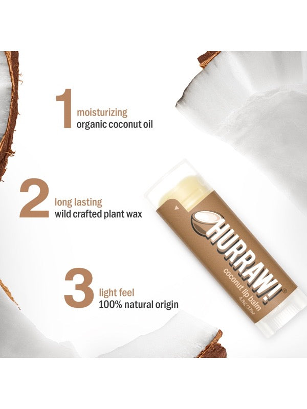 Ingredients and product information for Hurraw! Organic Lip Balm - Coconut 4.8g