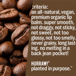 Product standards and certifications for Hurraw! Organic Lip Balm - Coffee 4.8g