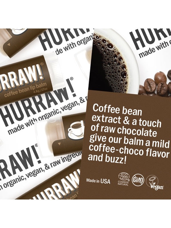 Product and flavour details for Hurraw! Organic Lip Balm - Coffee 4.8g