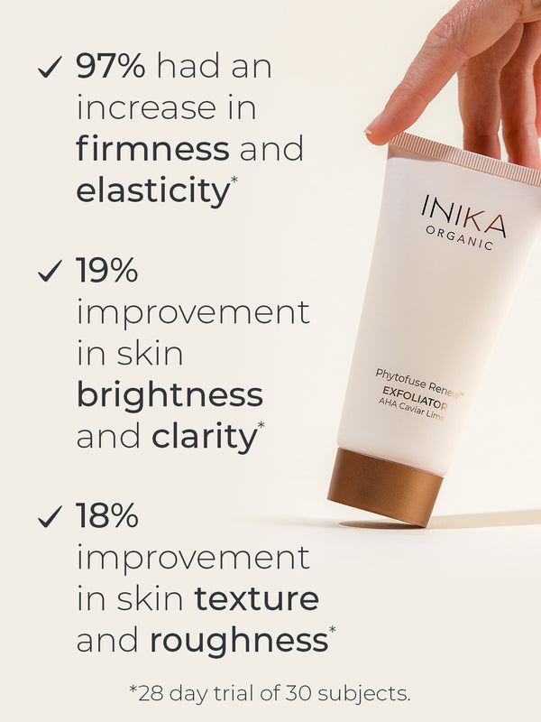 Clinical results infographic for INIKA Organic Phytofuse Renew Exfoliator