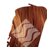 Reddish-brown hair swatch for Desert Shadow Chestnut Shadow, cropped into an irregular brushstroke shape with the brand's pale geometric logo overlaid.