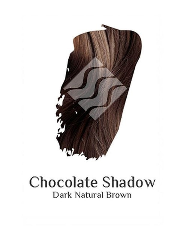 Desert Shadow Organic Hair Colour – official Dark Natural Brown hair-colour result swatch, shade Chocolate Shadow, SKU Choc-100