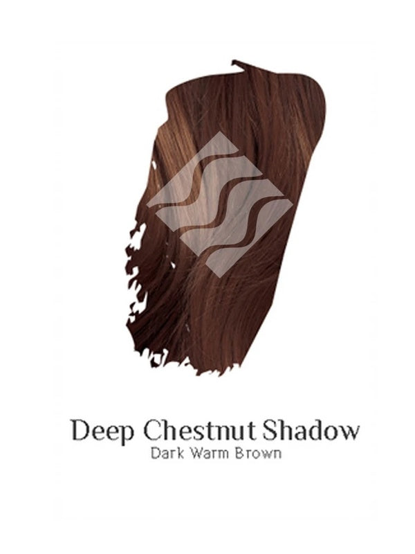 Desert Shadow Organic Hair Colour – official Dark Warm Brown hair-colour result swatch, shade Deep Chestnut Shadow, SKU Dchest-100