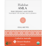 Desert Shadow Habitat Amla hair mask in a white rectangular pack with an orange patterned band, orange lower panel and circular motif.
