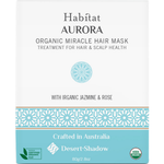 Desert Shadow Habitat Aurora Organic Hair Mask 80g front pack with a turquoise patterned band on a white background.