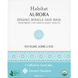 Desert Shadow Habitat Aurora Organic Hair Mask 80g front pack with a turquoise patterned band on a white background.