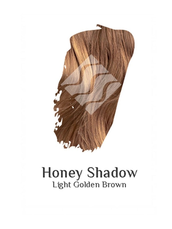 Desert Shadow Organic Hair Colour – official Light Golden Brown hair-colour result swatch, shade Honey Shadow, SKU Hon-100
