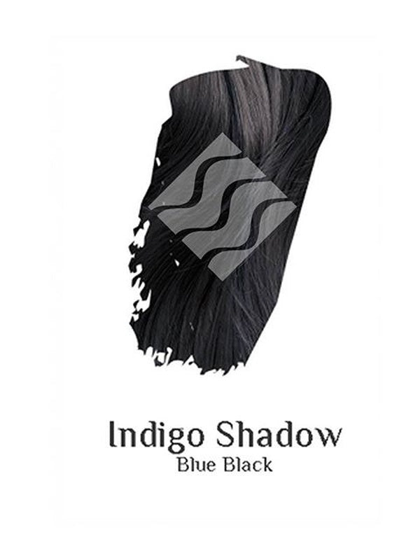 Desert Shadow Organic Hair Colour – official Blue Black hair-colour result swatch, shade Indigo Shadow, SKU Indi-100