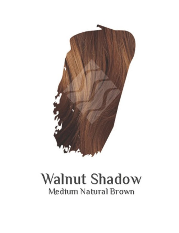 Desert Shadow Organic Hair Colour – official Medium Natural Brown hair-colour result swatch, shade Walnut Shadow, SKU Wal-100
