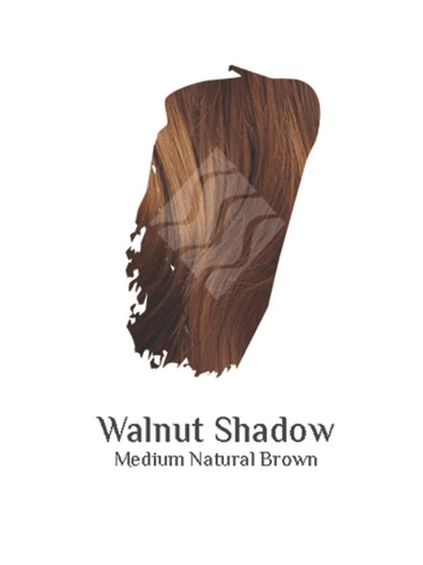 Desert Shadow Organic Hair Colour – official Medium Natural Brown hair-colour result swatch, shade Walnut Shadow, SKU Wal-100