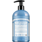 Dr. Bronner's Baby Unscented Organic Sugar Pump Soap 710ml in a light blue bottle with a black pump and white printed label, shown front-facing and centred on a plain white background.