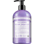 Dr. Bronner's Lavender Organic Sugar Pump Soap 355ml in a purple bottle with a black pump and white printed label, shown front-facing and centred on a plain white background.