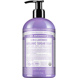 Dr. Bronner's Lavender Organic Sugar Pump Soap 355ml in a purple bottle with a black pump and white printed label, shown front-facing and centred on a plain white background.