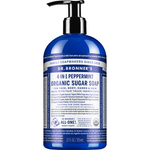 Dr. Bronner's Peppermint Organic Sugar Pump Soap 355ml in a dark blue bottle with a black pump and white printed label, shown front-facing and centred on a plain white background.