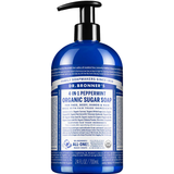 Dr. Bronner's Peppermint Organic Sugar Pump Soap 710ml in a dark blue bottle with a black pump and white printed label, shown front-facing and centred on a plain white background.