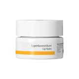 A small white jar of Dr Hauschka Lip Balm with an orange stripe, labeled "Lippenkosmetikum Lip Balm." Made in Germany with natural ingredients, it's perfect for dry lips.