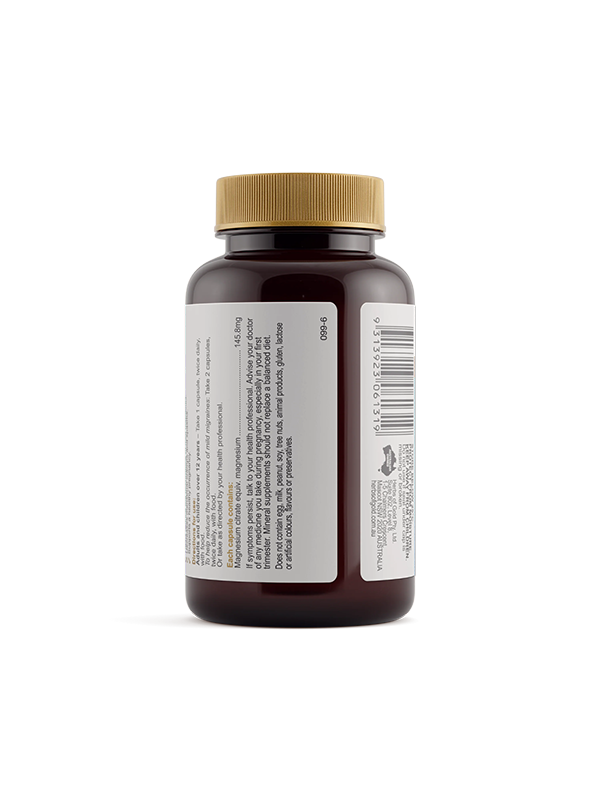 Back of the Herbs of Gold Magnesium Citrate 900 bottle showing warnings and directions