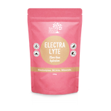 Coral-pink Eden Healthfoods Electra-Lyte Watermelon and Berry pouch standing upright, with a tan circular title panel, white lettering and four small black-and-white symbols.