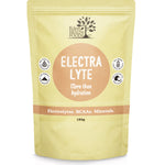 Pale yellow Eden Healthfoods Electra-Lyte Pineapple and Apple pouch standing upright, with a tan circular title panel and a horizontal band reading Electrolytes, BCAAs, Minerals.