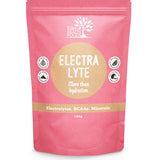 Coral-pink Eden Healthfoods Electra-Lyte Watermelon and Berry pouch standing upright, with a tan circular title panel, white lettering and four small black-and-white symbols.