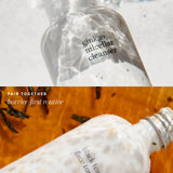 Two-panel Ere Perez routine graphic showing Ginkgo Micellar Cleanser in clear water above Black Tea Face Toner in amber liquid, with the caption Pair together: barrier-first routine.