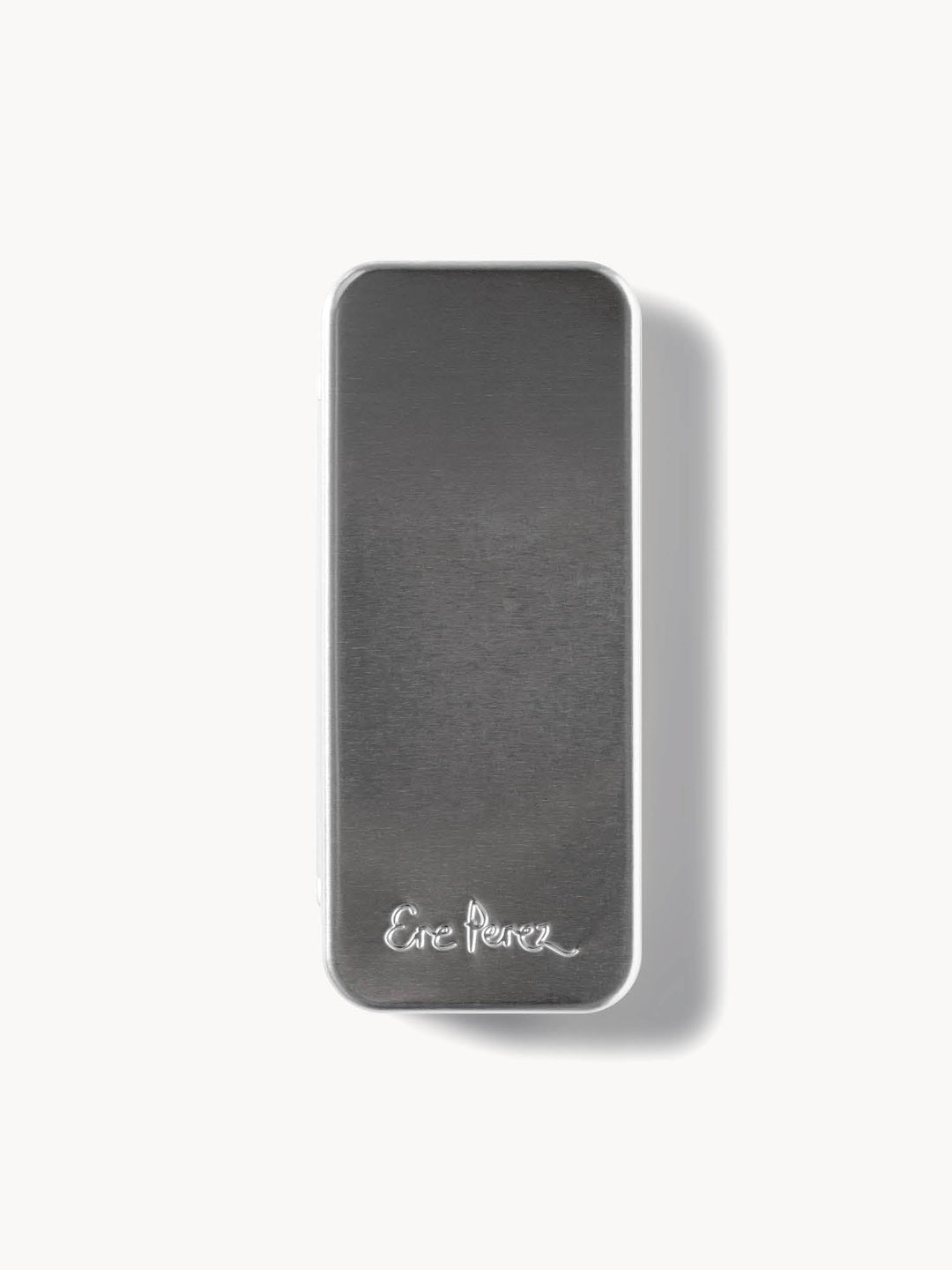 Closed silver metal case for the Ere Perez Element Matte Chamomile Eye Palette, with rounded corners and the Ere Perez name embossed near the bottom.