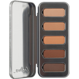 Ere Perez Chamomile Eye Palette in Element Matte, open silver case showing five matte eyeshadows from light beige to deep brown, centred on white.