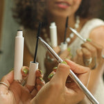 Ere Perez Eco Vegan Essential Brush Set – spoolie and brushes used at a mirror