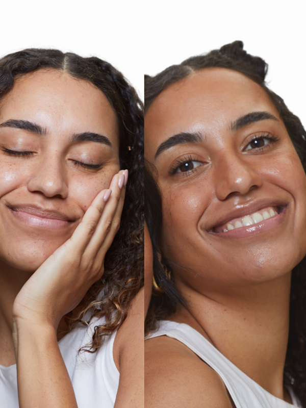 Model applying Raww Tropical-Glow Face Tan Elixir