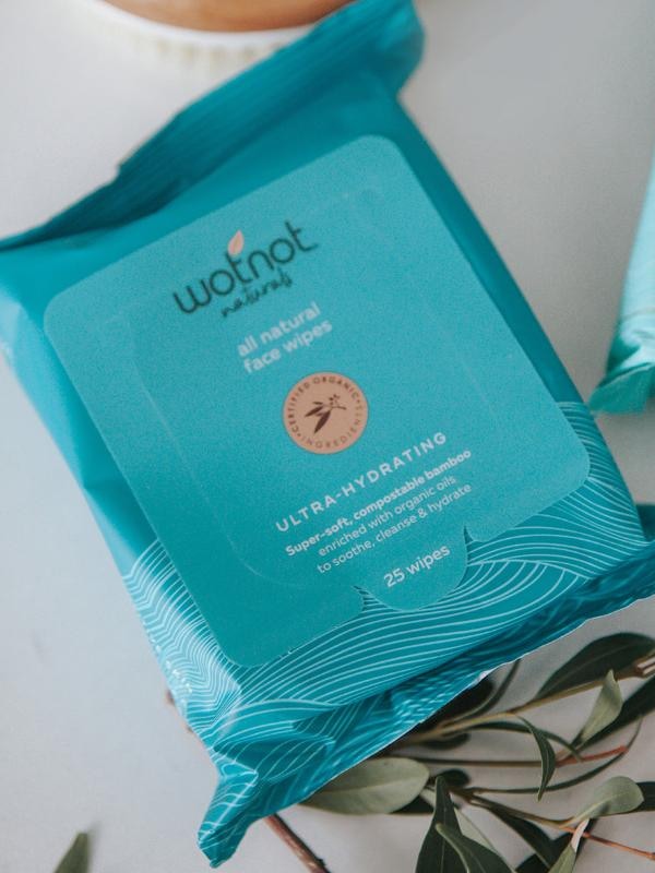 Wotnot Ultra-Hydrating Face Wipes styled with botanicals