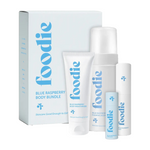 Foodie Blue Raspberry Body Bundle 4pc, gift box and four products on a white background.