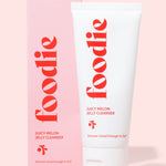 Vanessa Megan Foodie Juicy Melon Jelly Cleanser 75ml tube standing beside its matching pink carton on a pink surface.