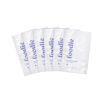 Foodie Wild Berry Dream Sheet Mask 6-Pack, showing six white individual sachets arranged in a fan, with purple Foodie logos and Wild Berry Dream labels on a plain white background.