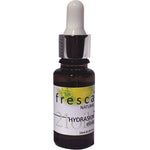 A small dark glass dropper bottle labeled Fresca Natural Hydraskin Elixir, 30ml, with a white and silver dropper cap.