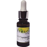 A small dark glass dropper bottle labeled Fresca Natural Hydraskin Elixir, 30ml, with a white and silver dropper cap.
