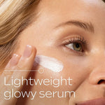 Lightweight glowy texture of Weleda Glow Perfecting Serum Booster Drops applied to the cheek