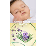 Calendula Good Night Bath baby sleeping and lavender plant.