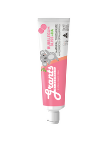 Pink and white Grants Kids Bubblegum Bliss +HA 75g toothpaste tube with a koala illustration, standing vertically with its white cap down on a pure white background.
