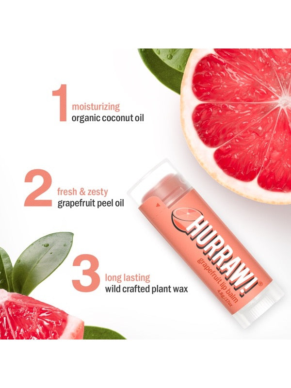 Ingredients and product information for Hurraw! Organic Lip Balm - Grapefruit 4.8g