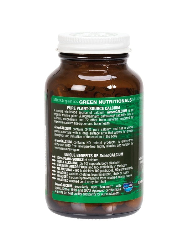 Green Nutritionals Green Calcium Plant Source 60 Capsules angled label view