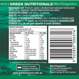 Green Nutritionals Green Calcium Plant Source 60 Capsules full label